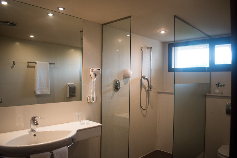Primera vista al bany d'una habitació doble a Hotel Ramon